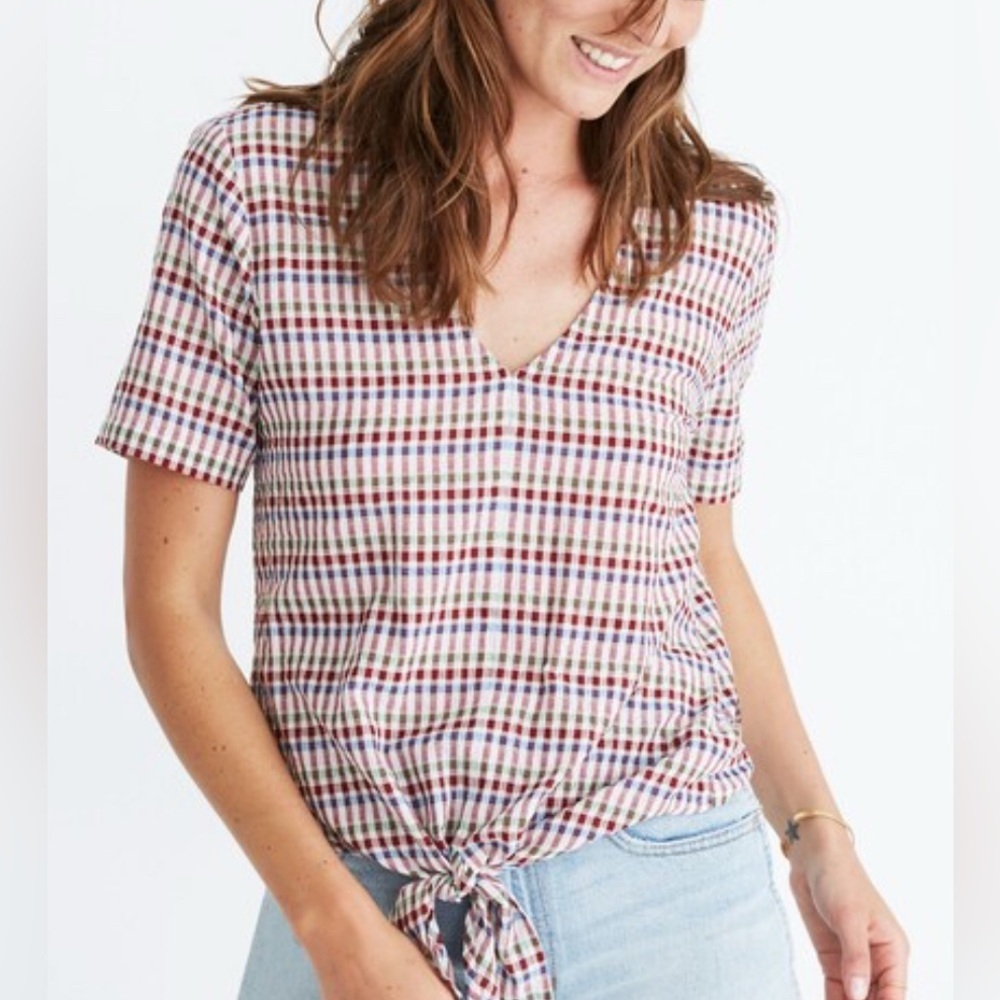 Madewell Novel tie front gingham top, large